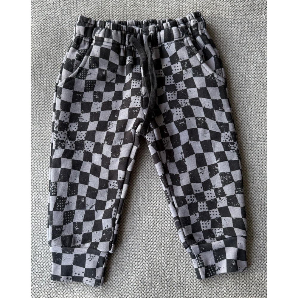 Strictly Wild Stealth Joggers Toddler 12-18M Gray Black Checkered Sweatpants NWT